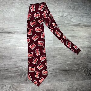 Maroon Vintage Elvis Postage Stamp Tie Protocol Platinum 100% Silk